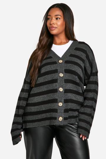 Plus Striped Cardigan charcoal