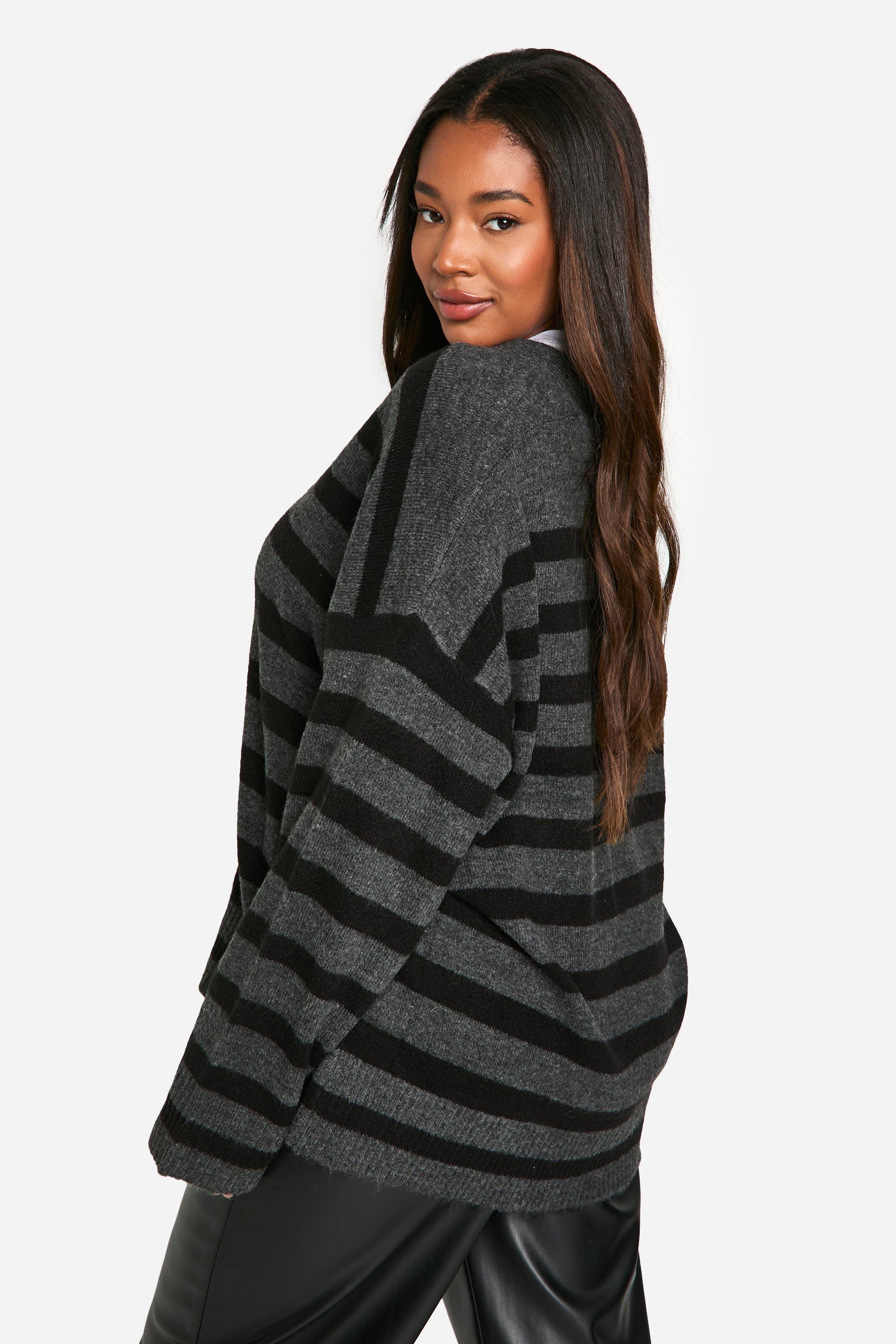 Grey striped cardigan deals