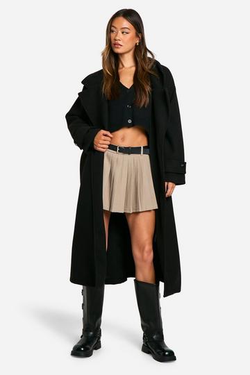 Black Petite Oversized Wool Look Longline Belted Trench Coat