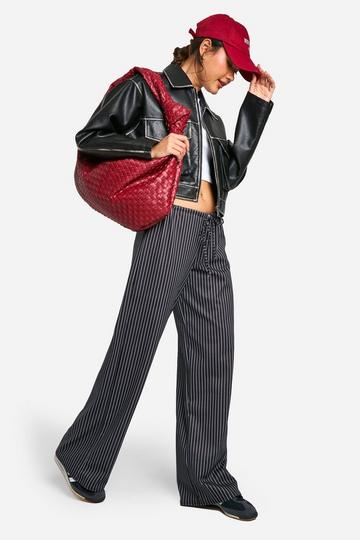 Black Pinstripe Gathered Waist Wide Leg Trouser