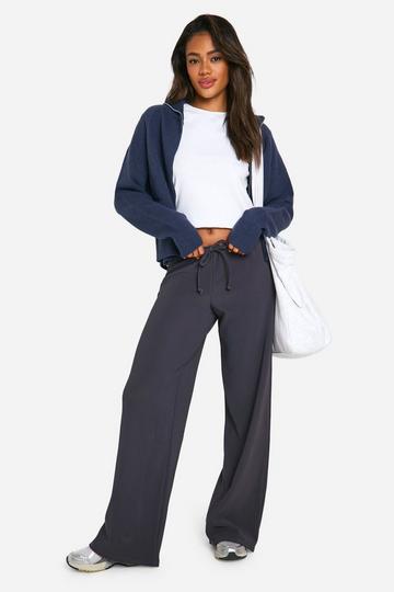 Rib Drawstring Waist Wide Leg Trouser charcoal