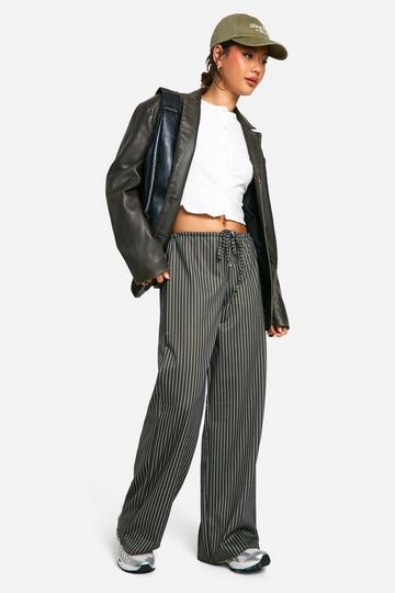 Pinstripe Gathered Waist Wide Leg Trouser khaki