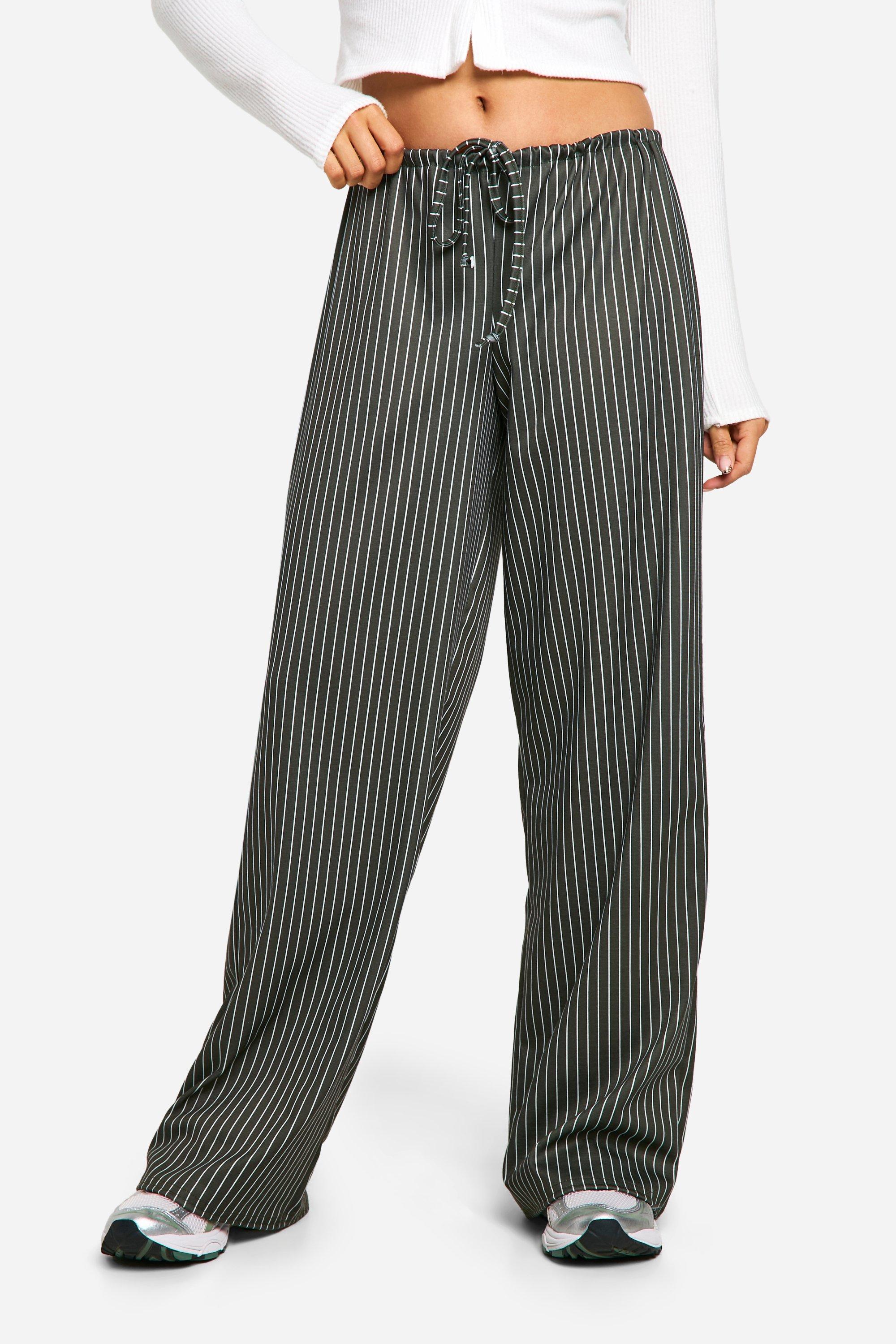 Pinstripe Gathered Waist Wide Leg Pants