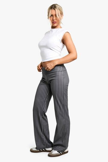 Foldover Pinstripe Wide Leg Trouser grey