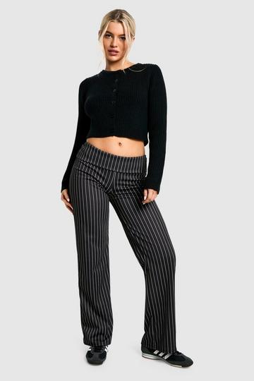 Geribbelde Wide Leg Broek Met Touwtjes black