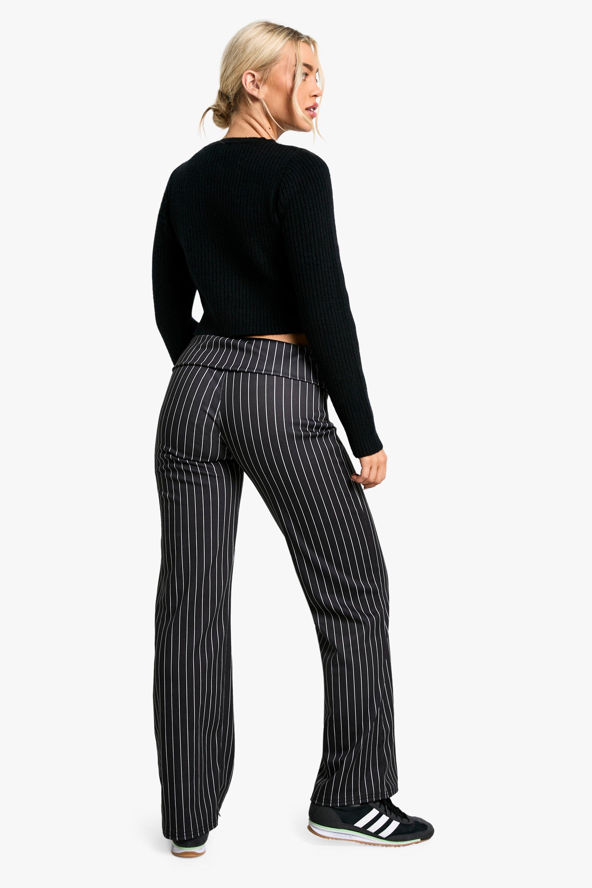 Foldover Pinstripe Waist Wide Leg Pants | boohoo USA
