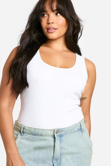 White Plus Ribbed Wide Strap Full Length Tank Top