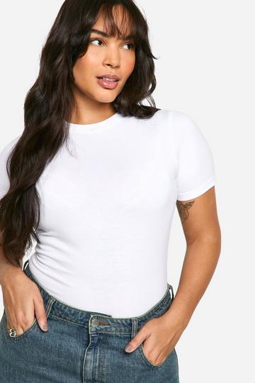 White Plus Cotton Crew Neck Fitted T-Shirt