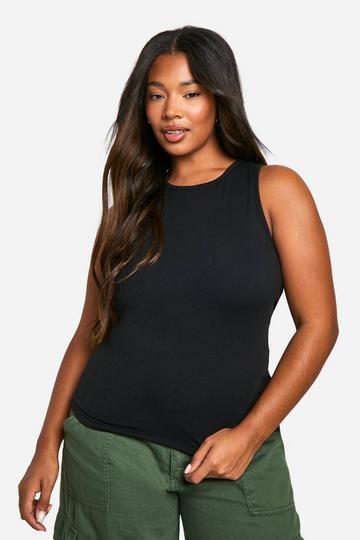 Boohoo Basics Plus Cotton Racer Neck Vest black