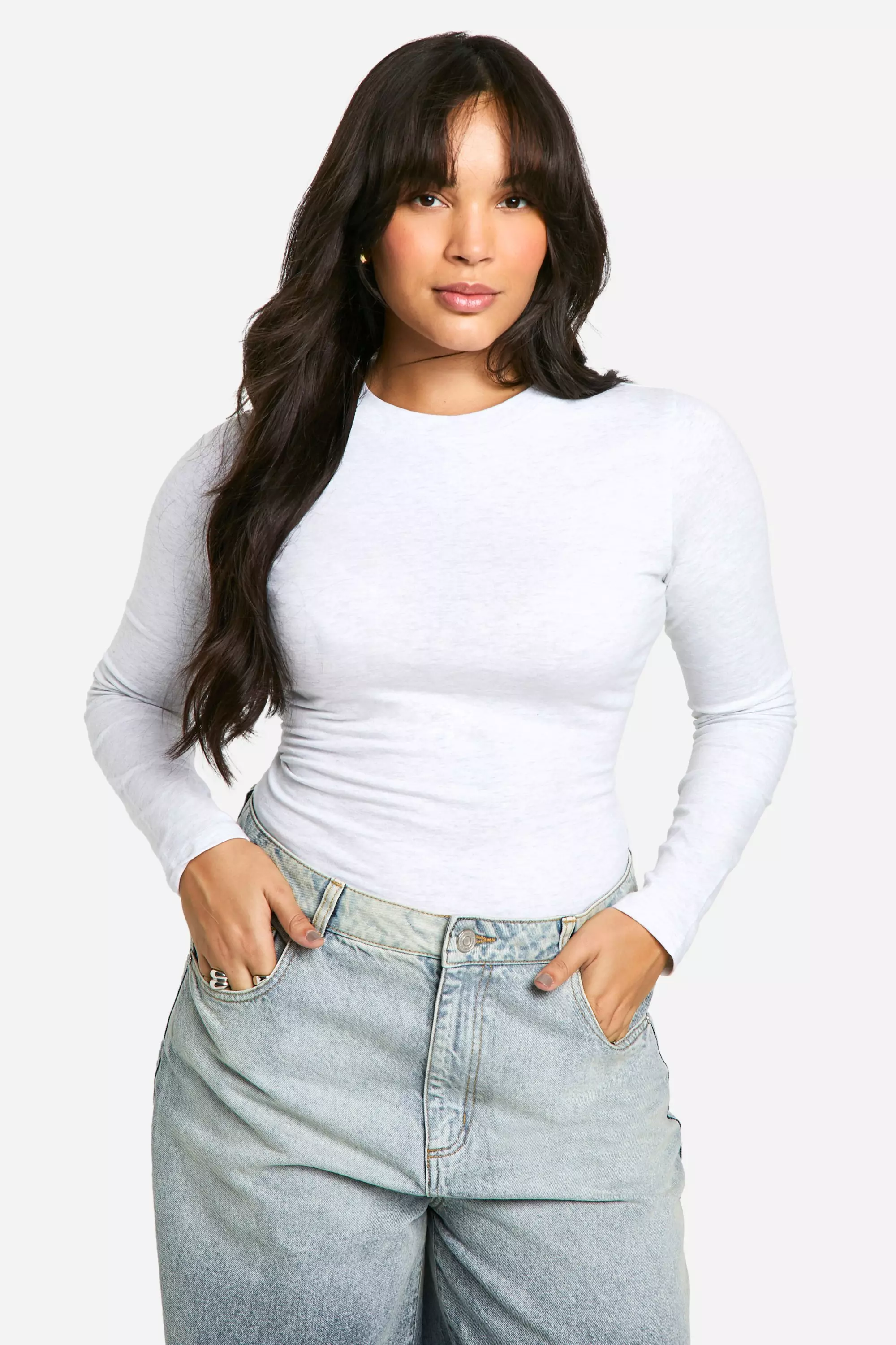 Ash grey Plus Cotton Long Sleeve Crew Neck Bodysuit alternative image