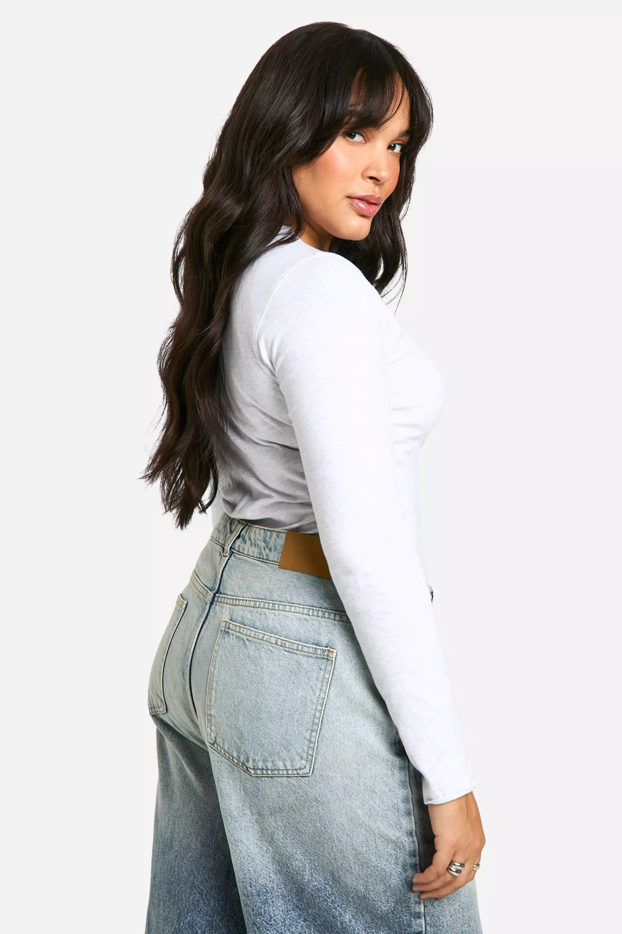 Ash grey Plus Cotton Long Sleeve Crew Neck Bodysuit alternative image