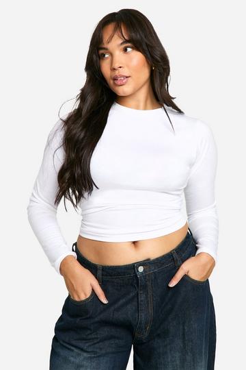 White Plus Long Sleeve Fitted Crew Neck T-Shirt