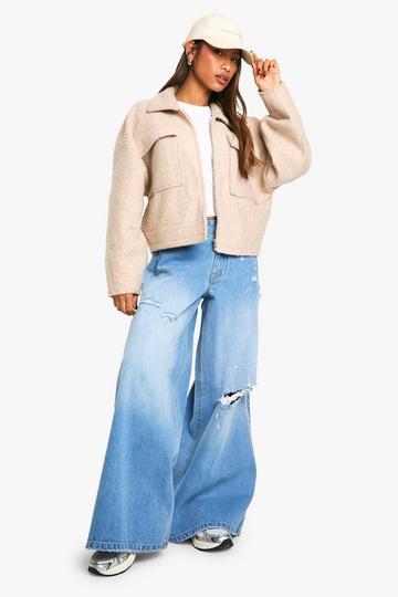 Light Brown Wide Leg Low Rise Distressed Detail Jean