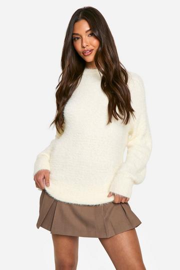 Cream White Fluffy Knitted Oversized Jumper