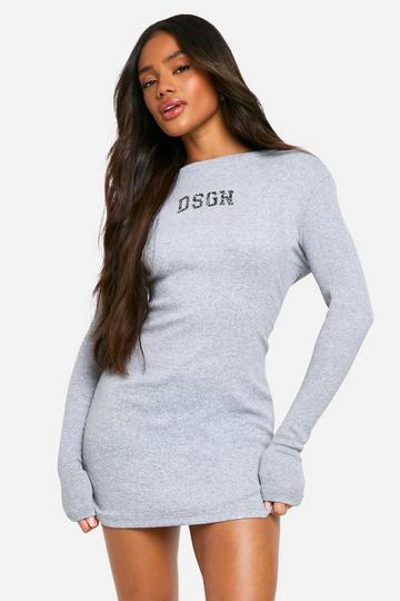 Diamante Dsgn Studio Long Sleeve Mini Dress grey