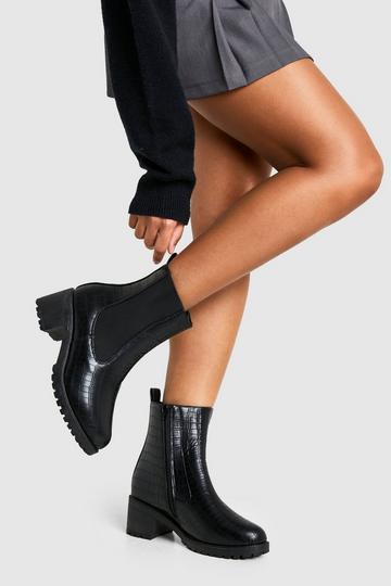 Wide Fit Croc Heeled Chelsea Boot black