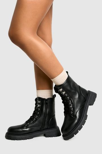 Wide Fit Chunky Lace Up Hiker Boots black