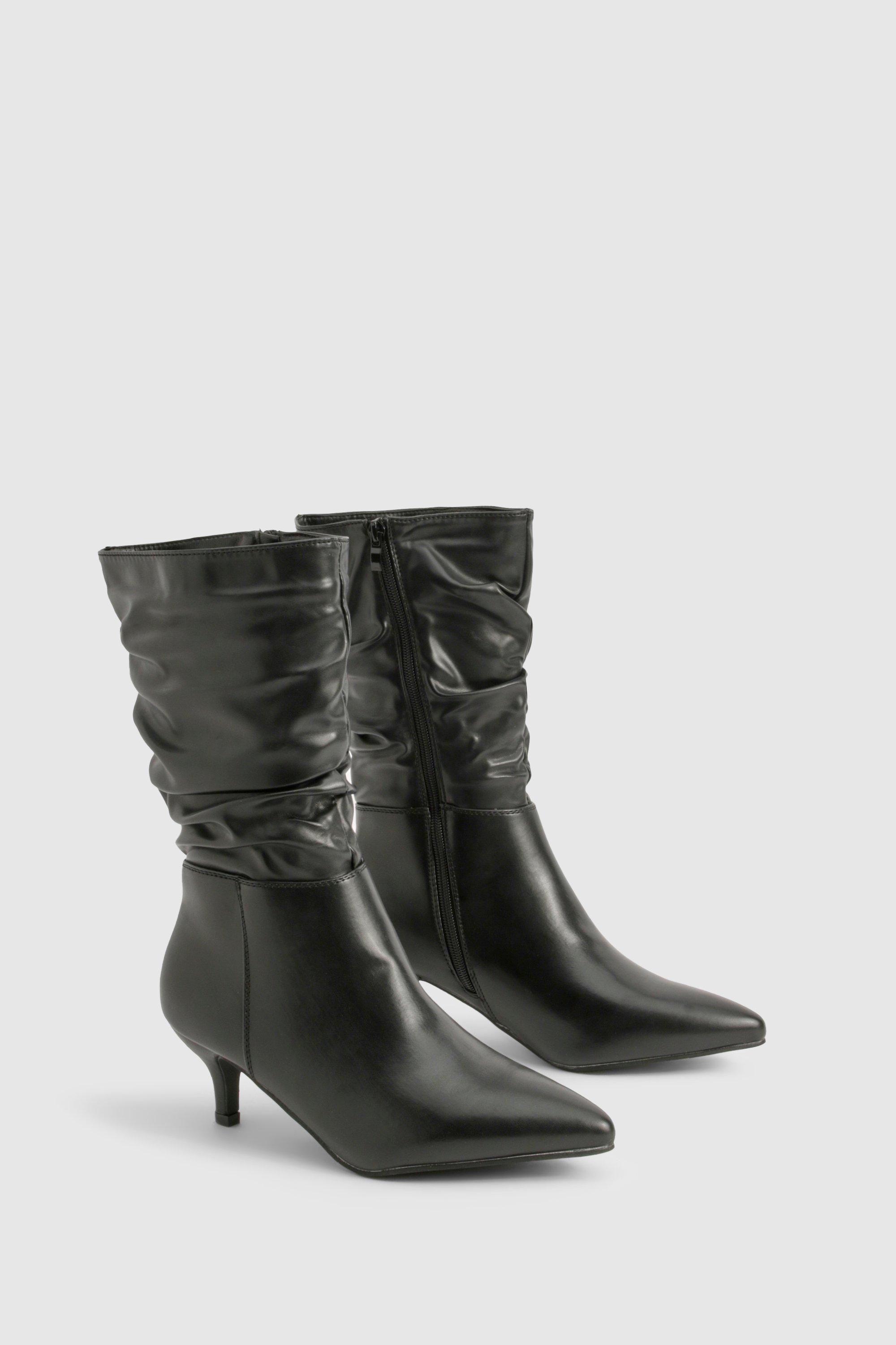 Ruched Calf High Low Heeled Boot