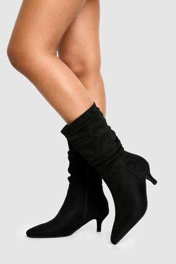 Ruched Calf High Low Heeled Boot black