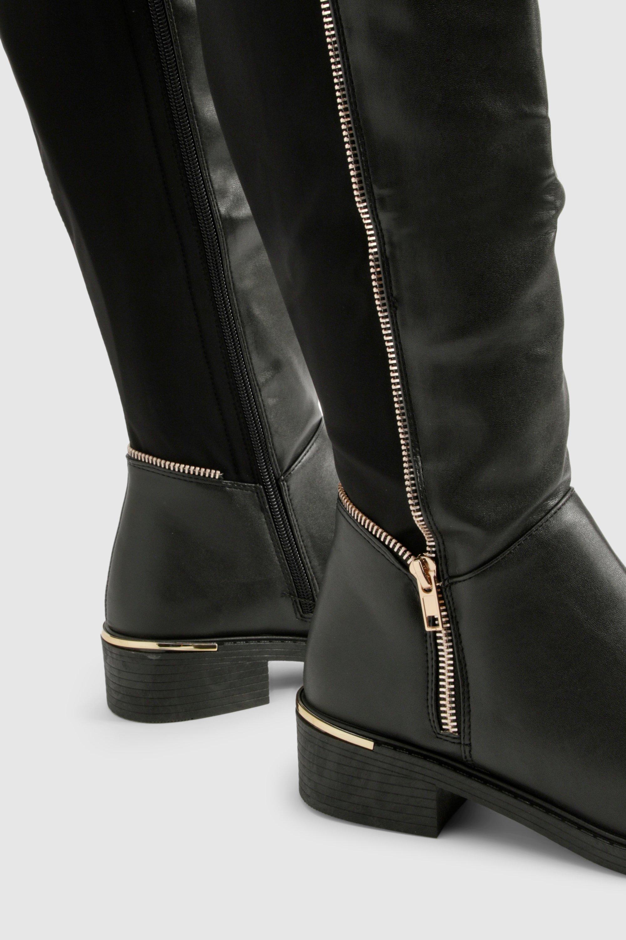 Boohoo Women s Zip Panel Detail Knee High Boots Black