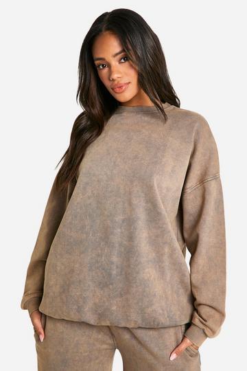 Oversize sweatshirt med tvättad effekt taupe