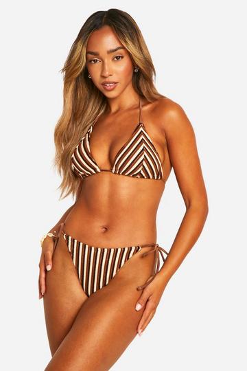 Gestreepte Badstoffen Driehoekige Bikini Set brown