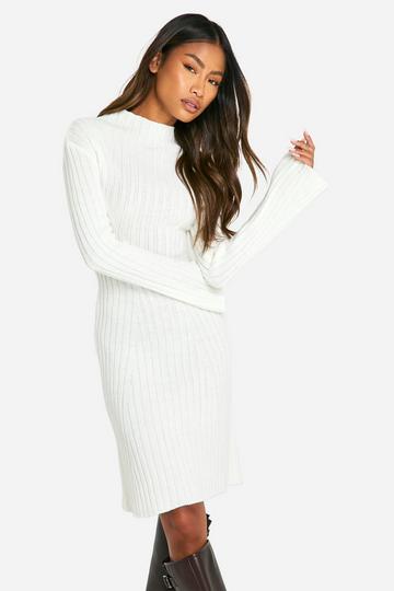 Mixed Rib Flared Sleeve Knitted Mini Dress cream