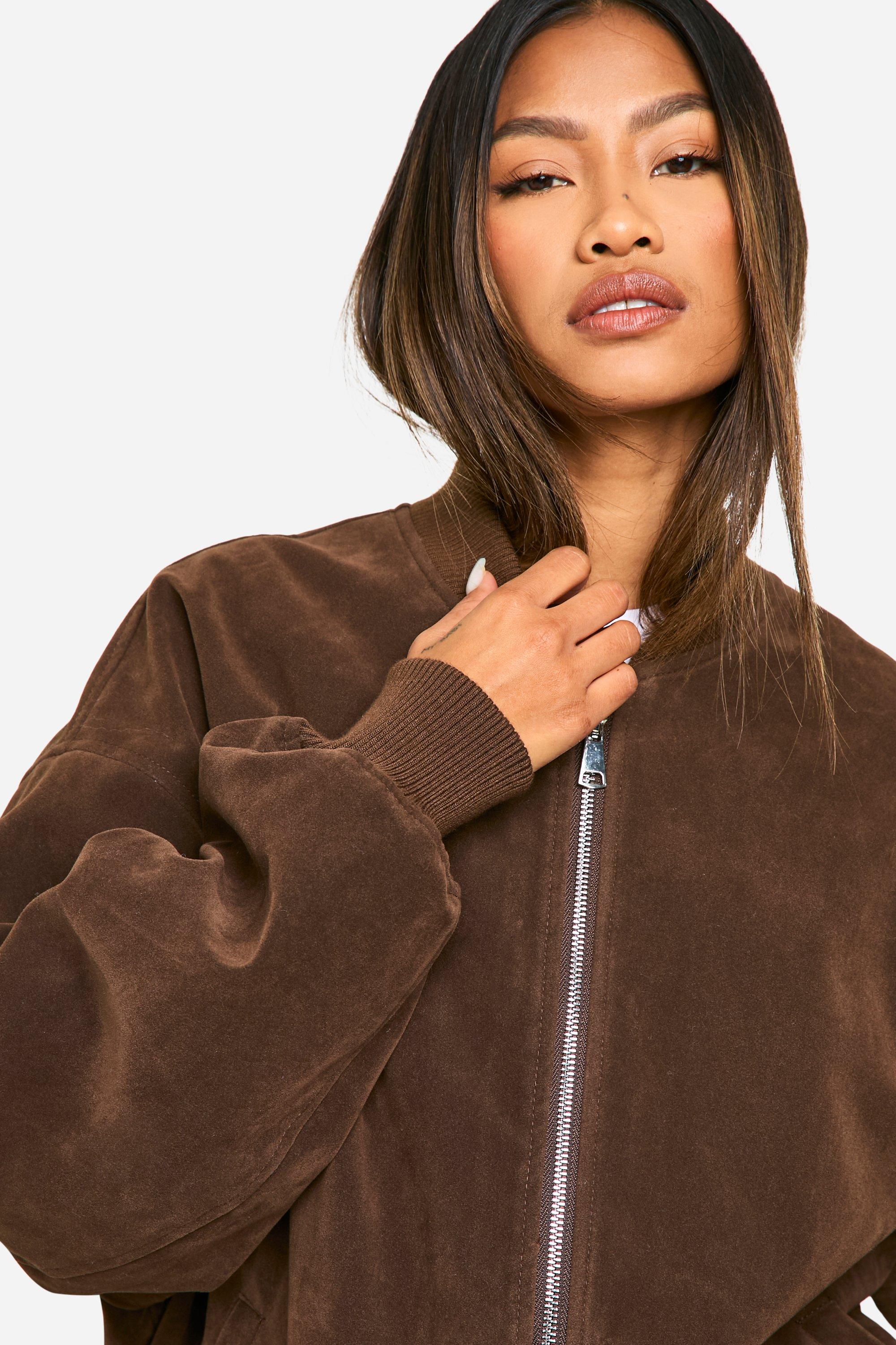 Vintage Suede Look Oversized Bomber Jacket