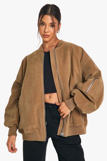 Vintage Suede Look Oversized Bomber Jacket taupe