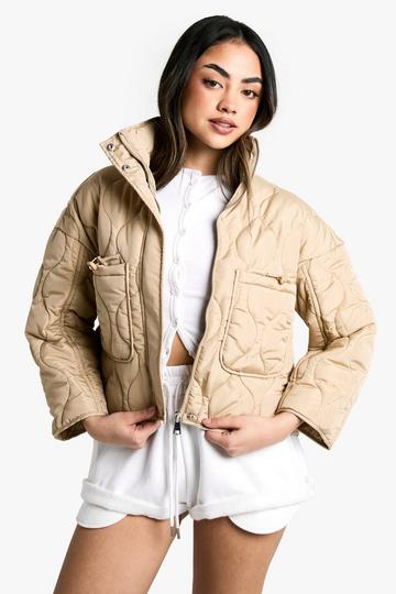 Quilt Detail Padded Jacket stone