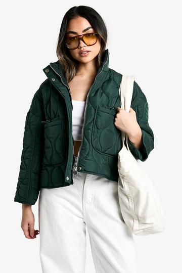 Quilt Detail Padded Jacket green