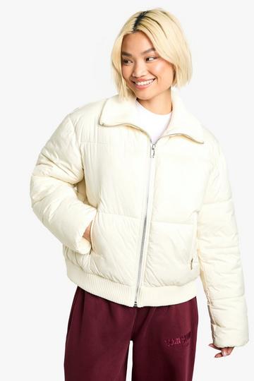 Rib Detail Puffer Jacket cream