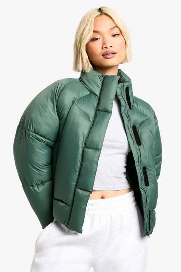 Green Quilt Detail Puffer Jacket