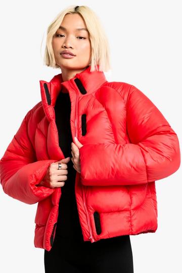 Red Quilt Detail Puffer Jacket