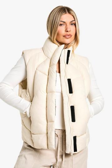 Stone Beige Quilt Detail Puffer Gilet