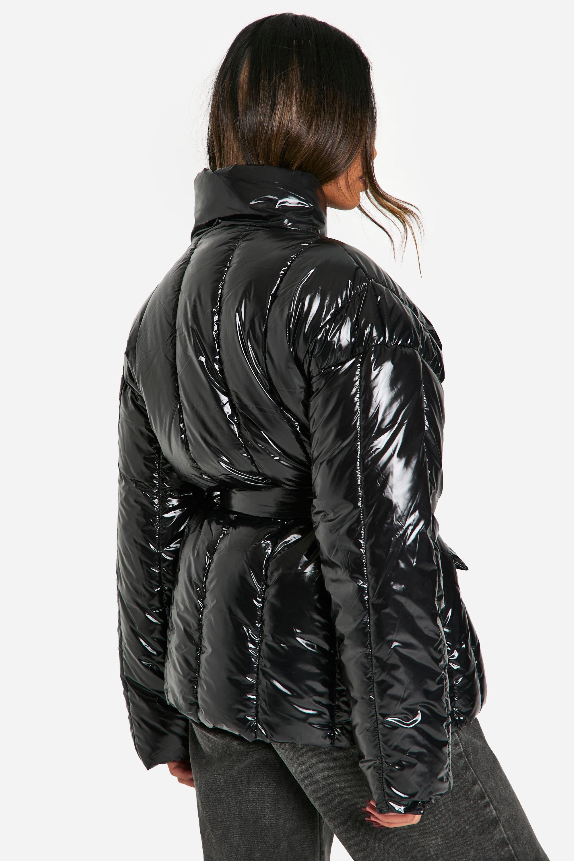 Boohoo high shine puffer jacket online