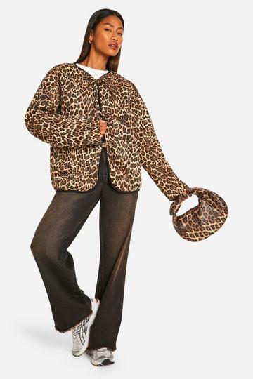 Multi Leopard Tie Detail Padded Jacket