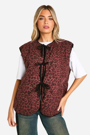 Multi Leopard Tie Detail Quilted Gilet