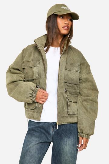 Utility Pocket Oversized Bomber Jacket khaki