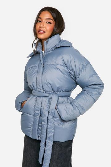 Grey Belted Puffer Jacket