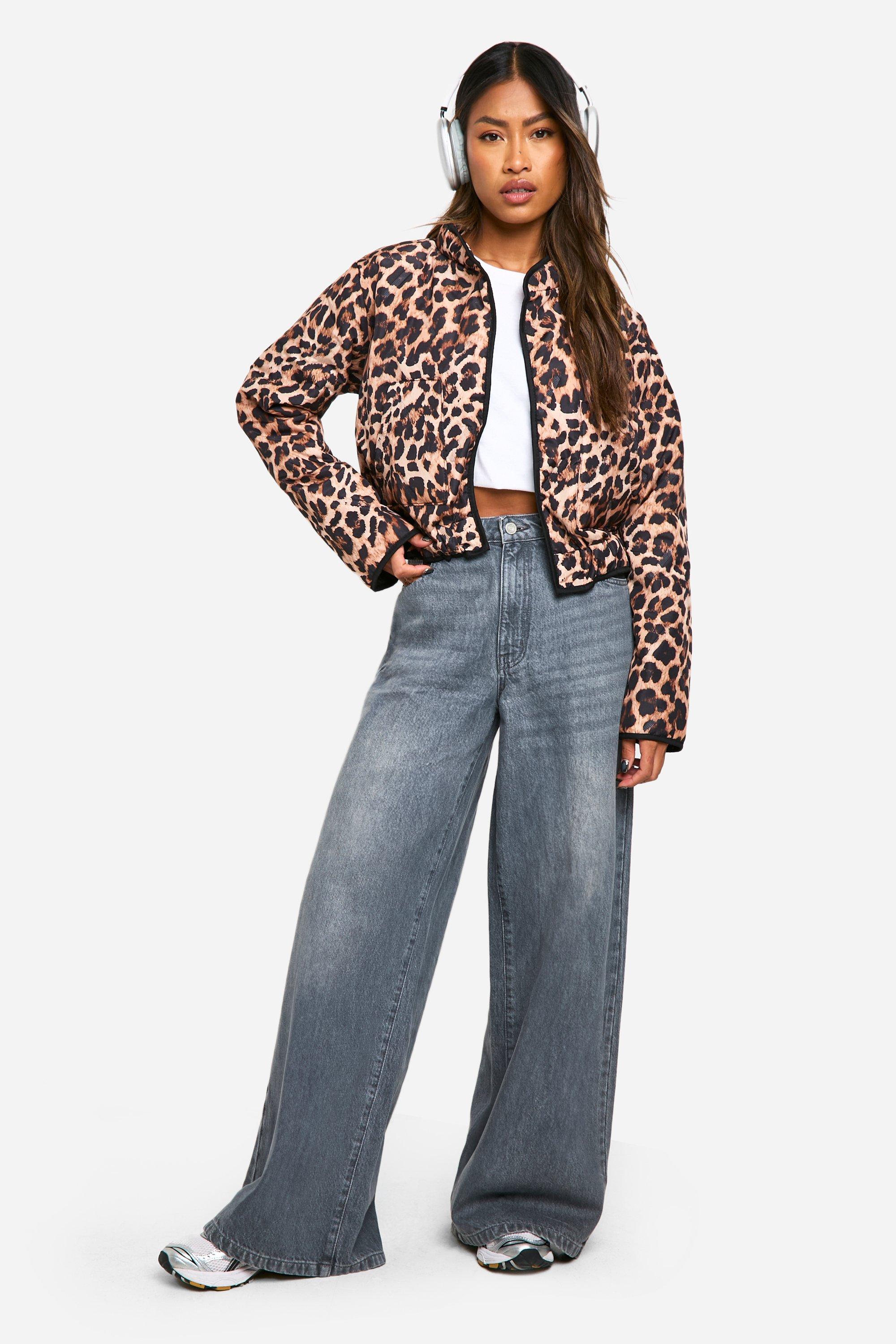 Leopard Print Quilted Cropped Jacket boohoo