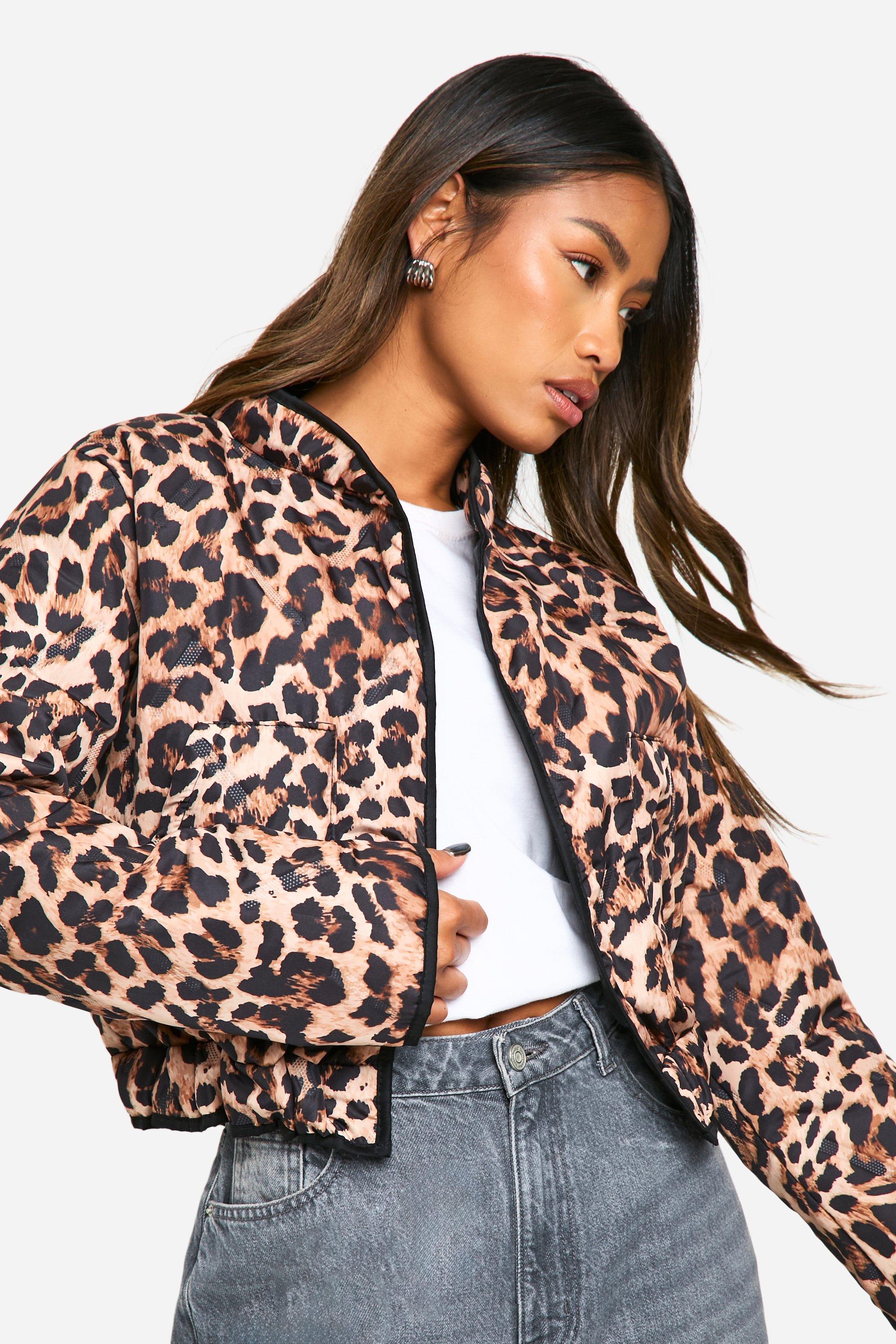 Leopard Print Quilted Cropped Jacket boohoo IE