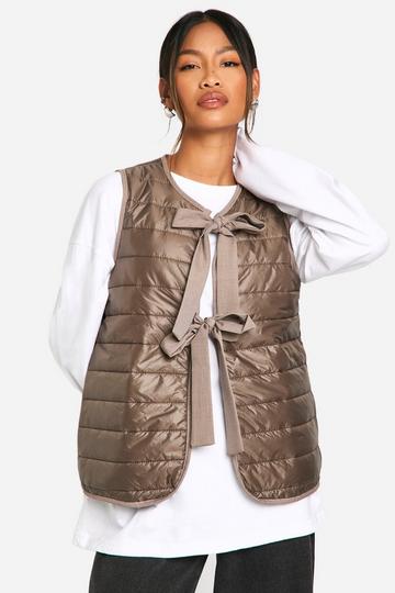 Bow Detail Padded Vest chocolate