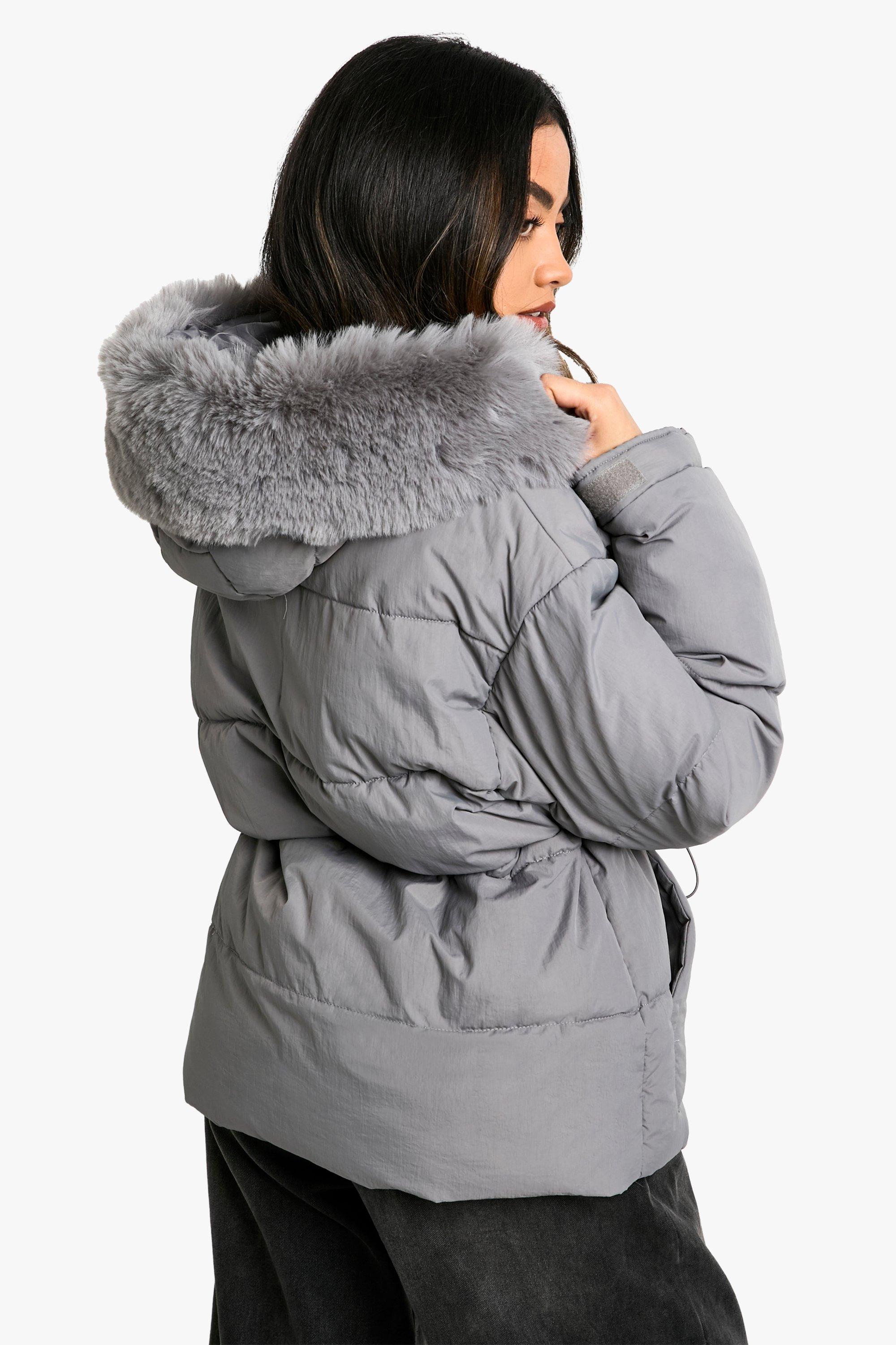 Boohoo fur hood padded coat online