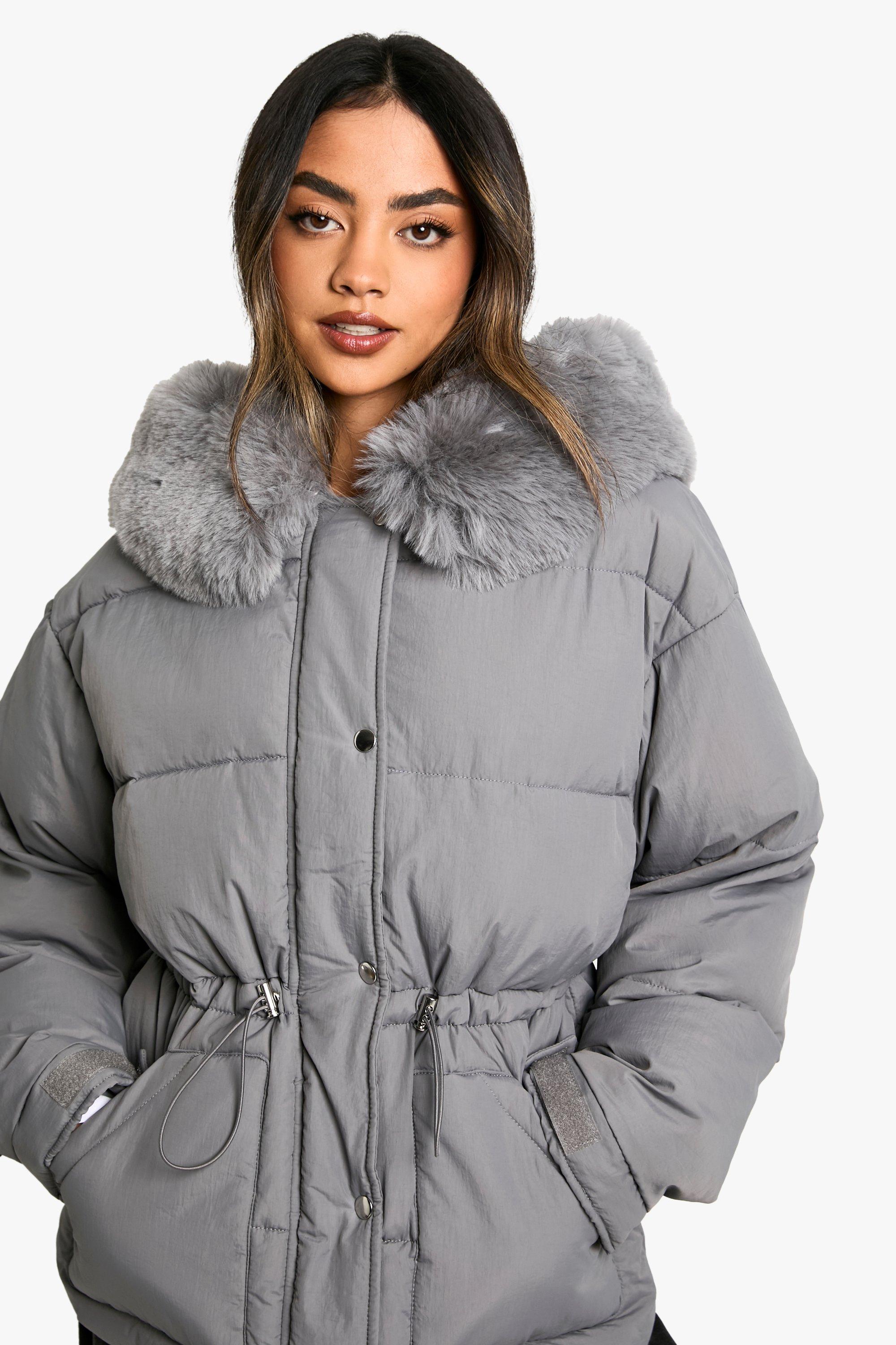 Boohoo fur hood padded coat online