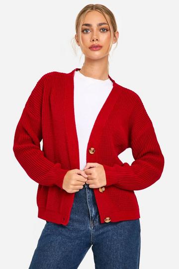 Chunky Knit Cropped Cardigan rich red