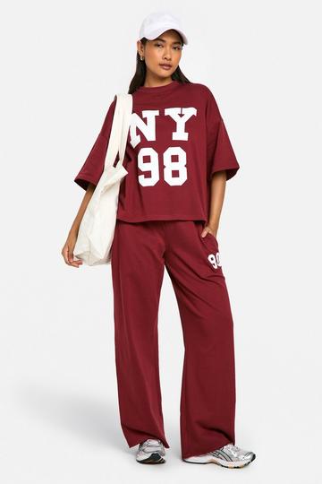 NY 98 Slogan Short Sleeve Sweatshirt burgundy