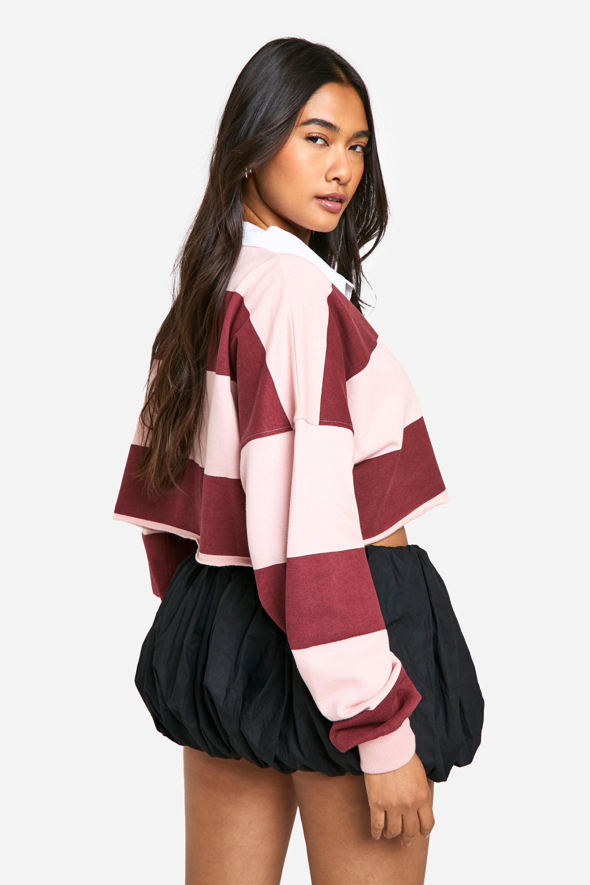 Stripe Boxy Crop Collared Rugby Shirt | boohoo