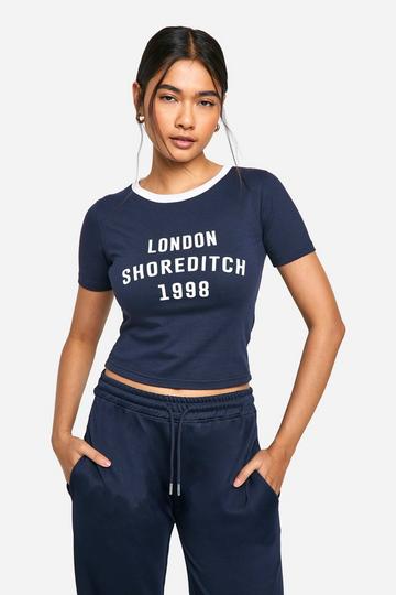 Navy London Shoreditch Slogan Baby T-Shirt