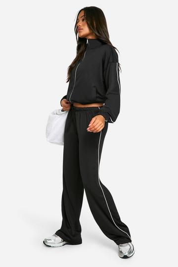 Tricot Piping Detail Low Waist Straight Leg Jogger black